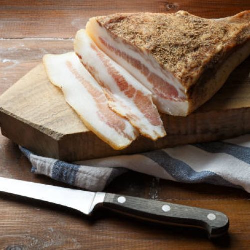 Guanciale, pork sausage typical of central Italy.